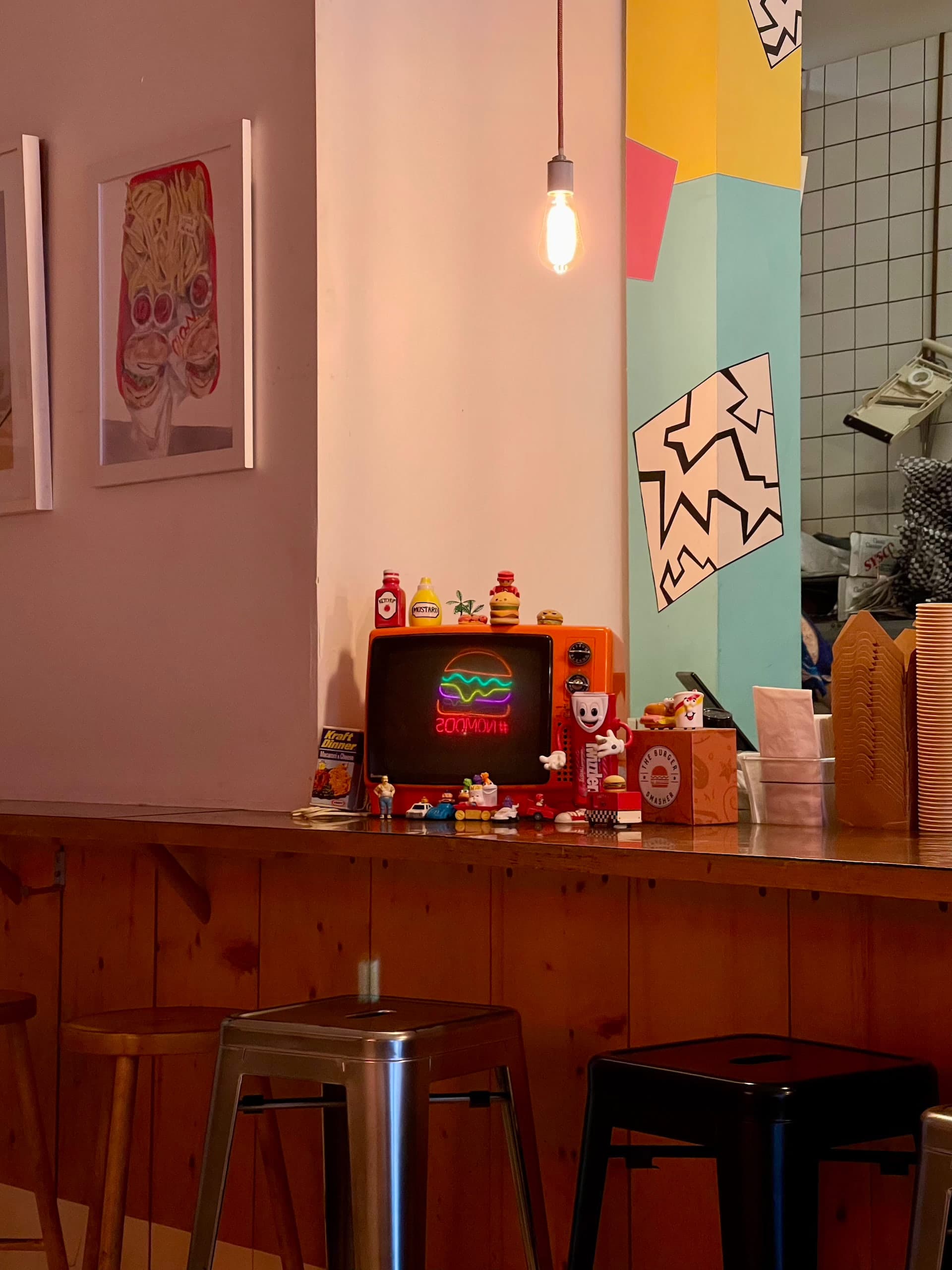 Retro decors on a counter in a restaurant